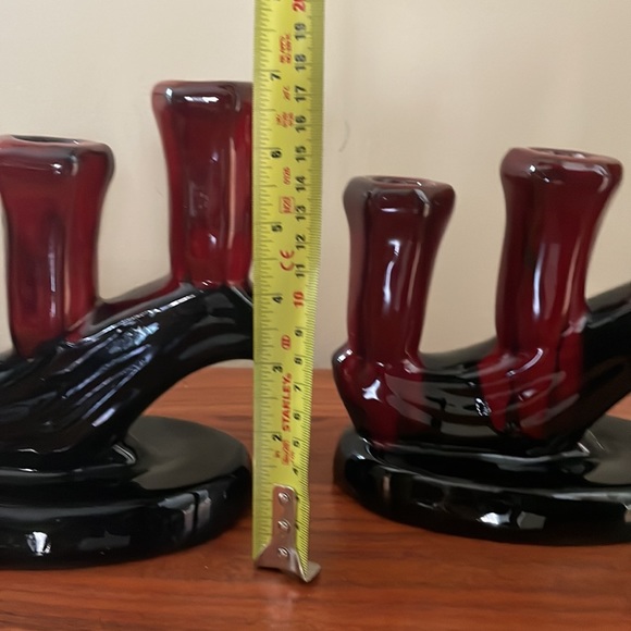 VINTAGE Danesi Arts ceramic drip glaze MCM candlesticks candelabra set of two - Picture 12 of 12
